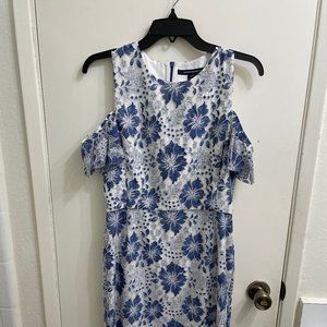 White Blue Floral Spring Lace French Connection Dress